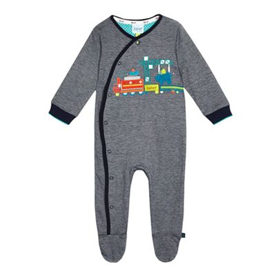 Baker by Ted Baker Baby boys' navy fine striped train applique sleepsuit